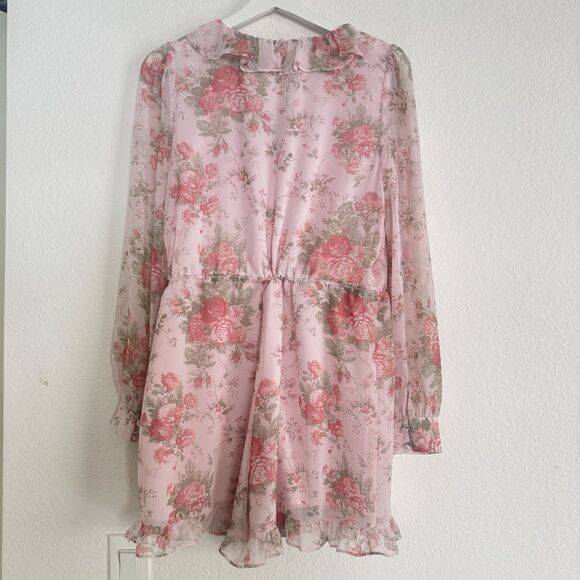 Rachel Parcell $129 Women’s Pink Floral Boho Ruffle Long Sleeve Romper Sz XS - Picture 2 of 11